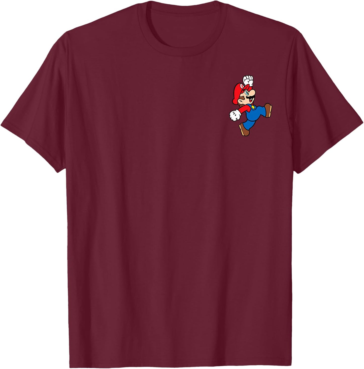 Super Mario Bros Mario Jump Left Chest T-Shirt - T-Shirt | Maroon