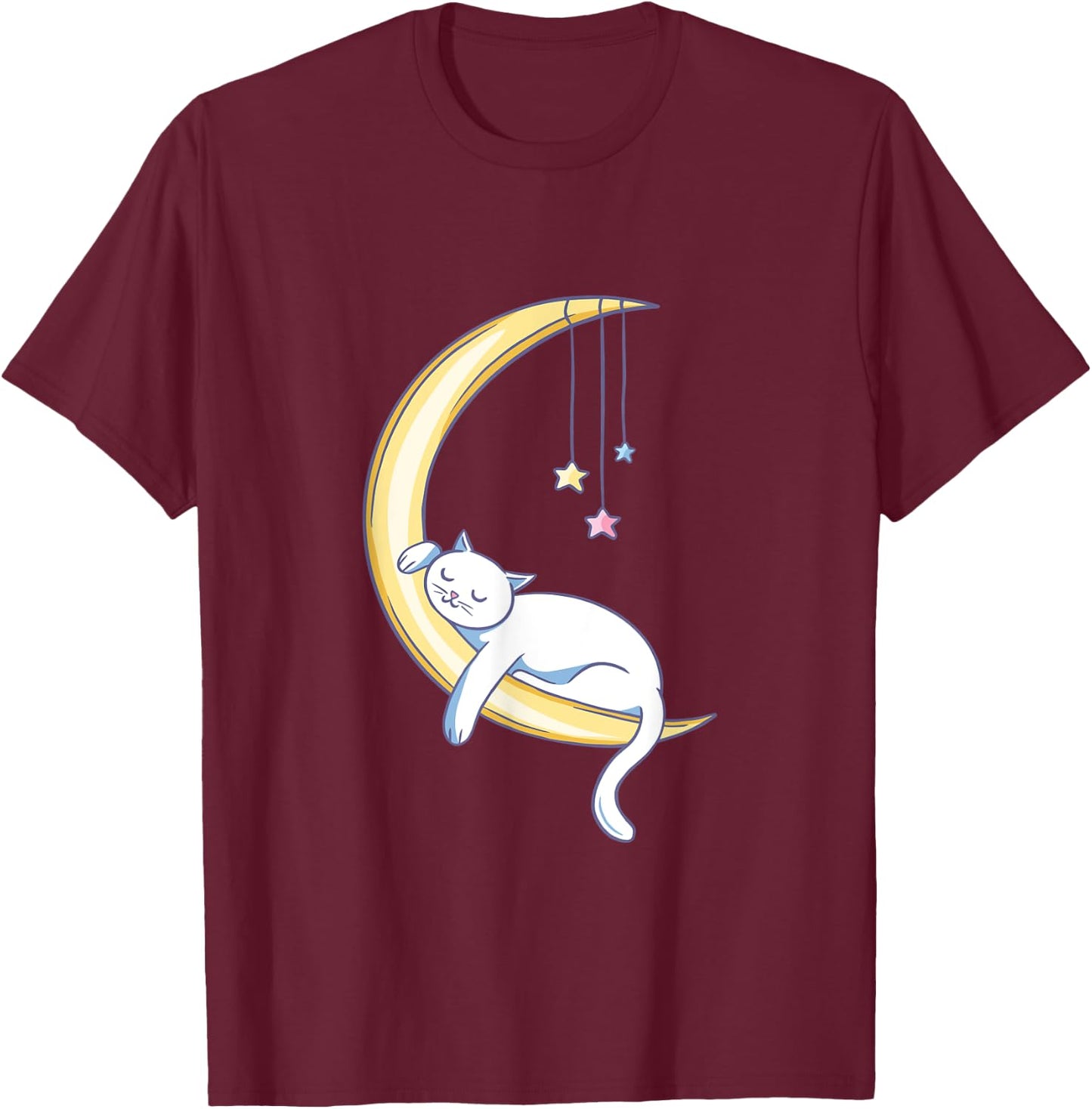 Sleeping Cat On Moon T-Shirt - T-Shirt | Maroon