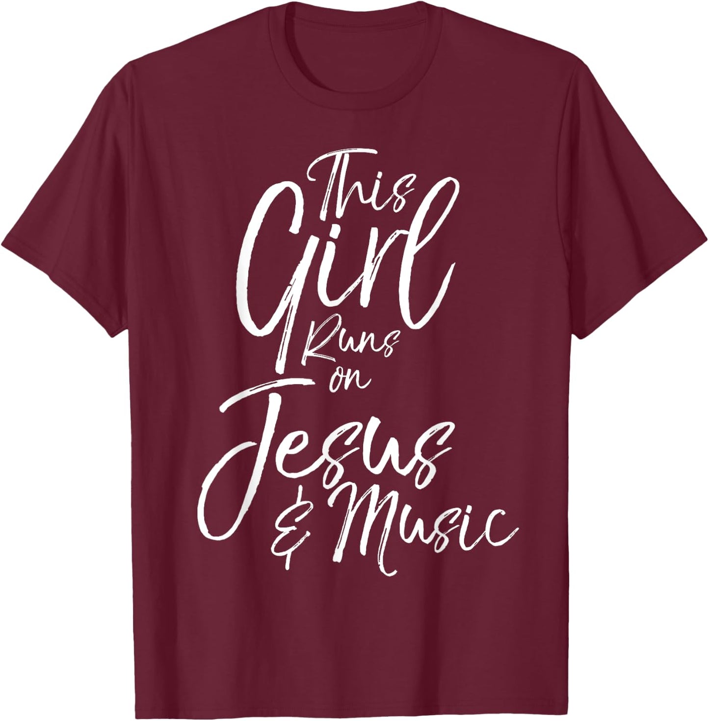 Christian Gift This Girl Runs on Jesus & Music T-Shirt - T-Shirt | Maroon