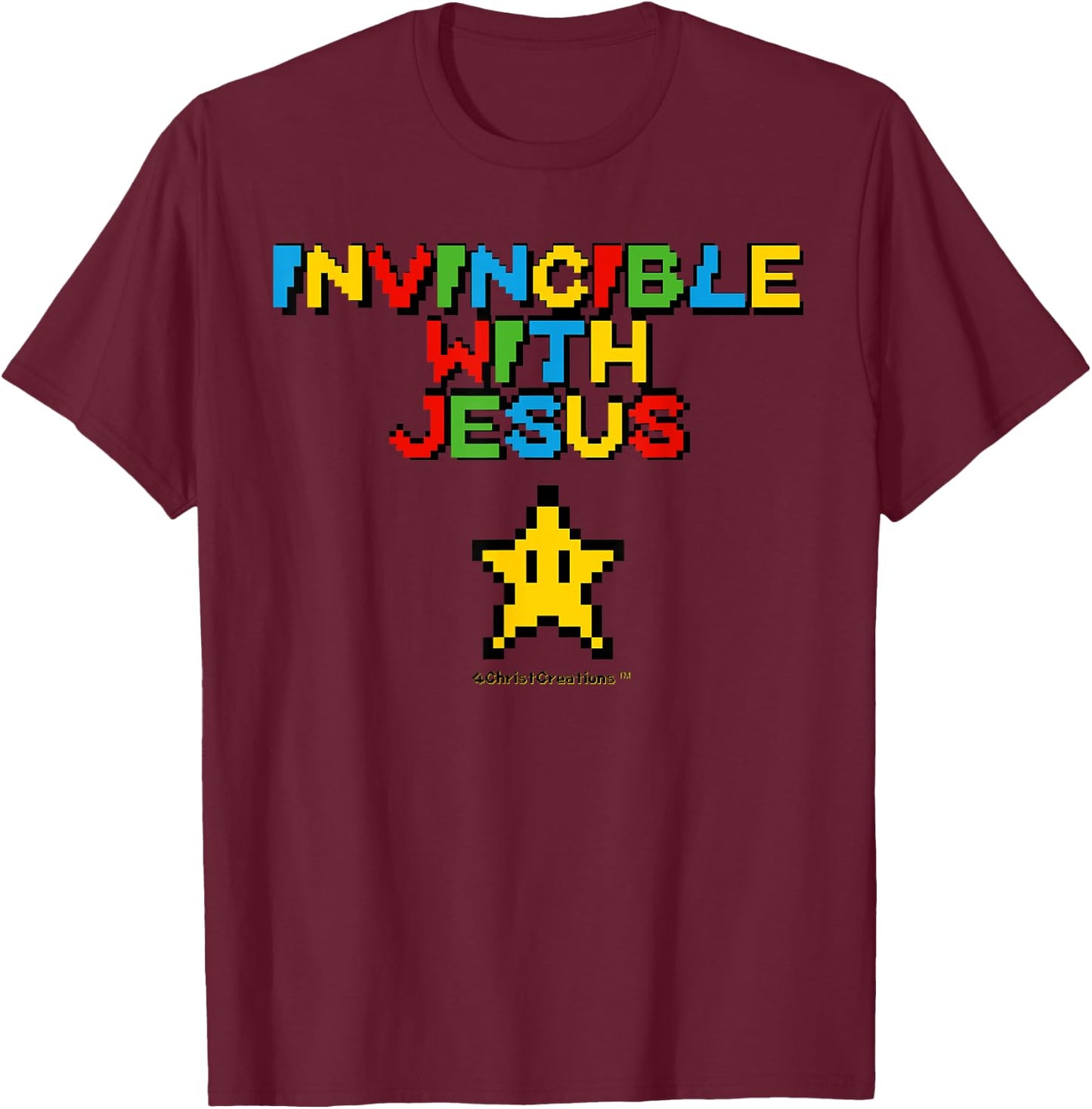 Invincible With Jesus Christian Gamer Inspiration & Faith T-Shirt - T-Shirt | Maroon