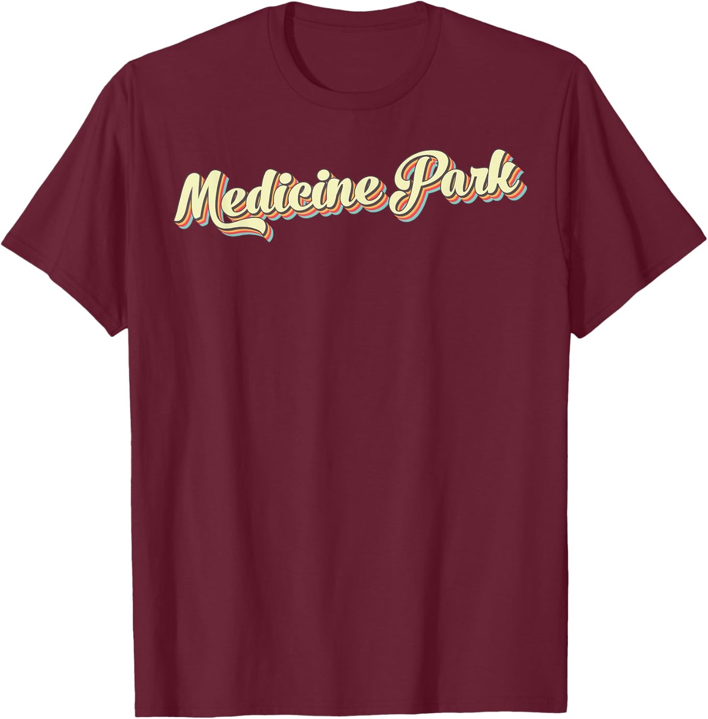 Medicine Park Retro Art Baseball Font Vintage T-Shirt - T-Shirt | Maroon