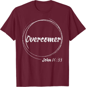 Christian Overcomer John 16:33 Deluxe Bible Verse T-Shirt - T-Shirt | Maroon