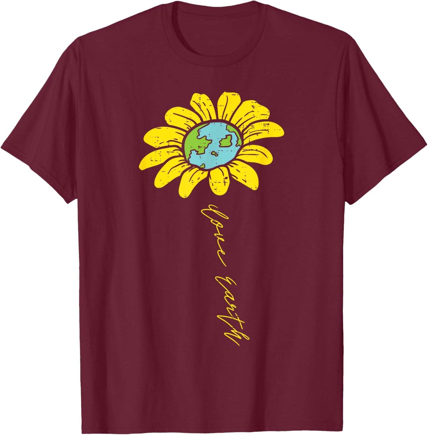 Sunflower Love Earth Day Retro Nature Environmentalist Gift T-Shirt - T-Shirt | Maroon