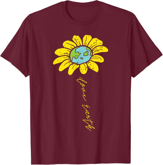 Sunflower Love Earth Day Retro Nature Environmentalist Gift T-Shirt - T-Shirt | Maroon
