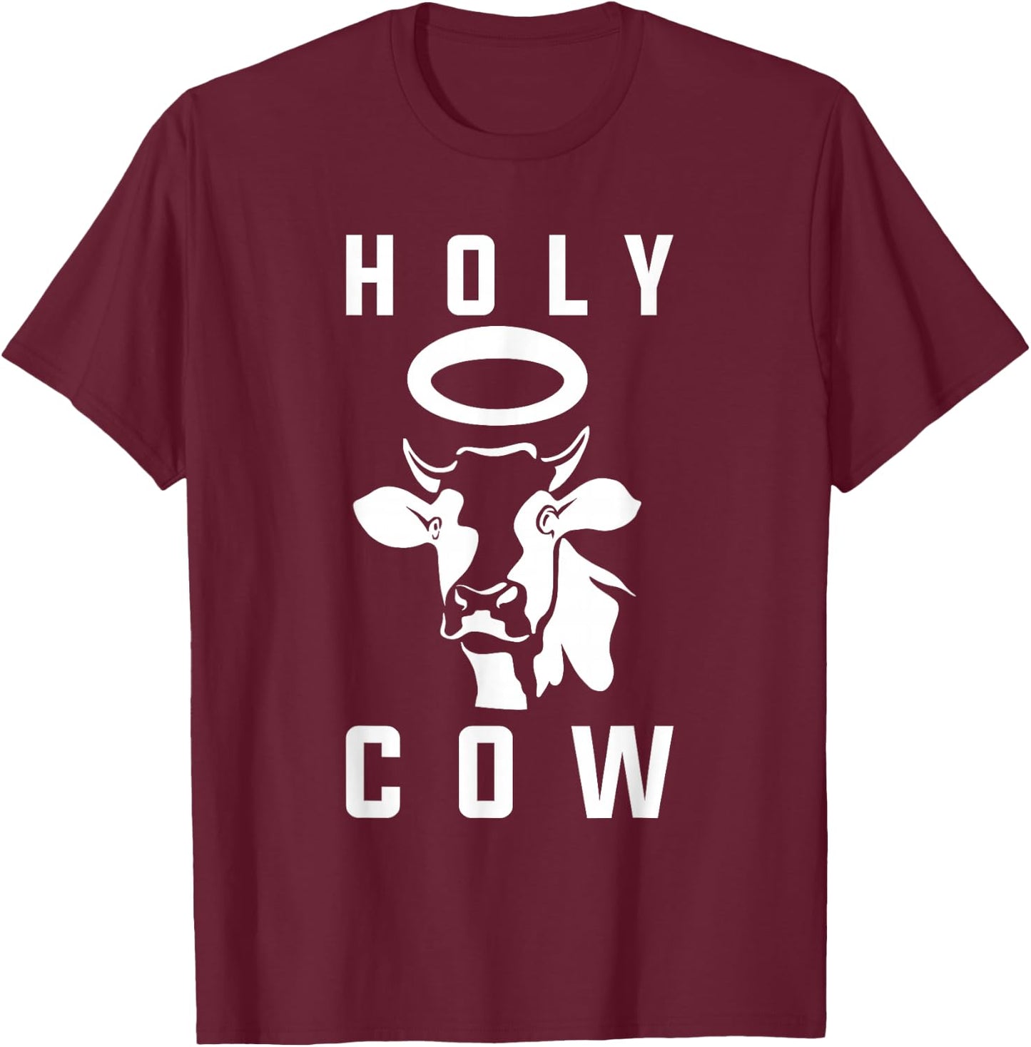 Funny Cow Design Holy Cow Play on Words Farming Pun Nerd T-Shirt - T-Shirt | Maroon