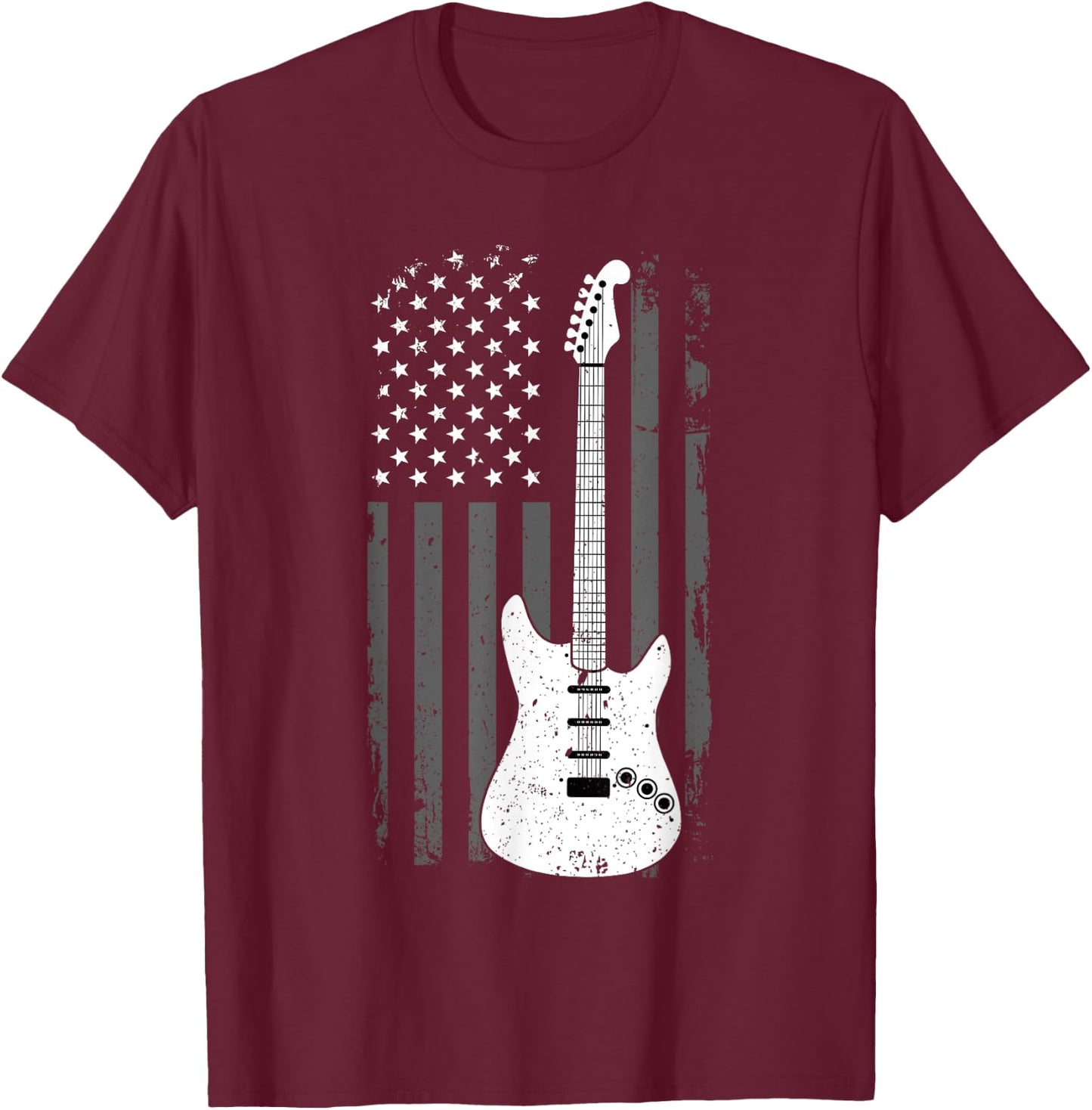 Guitar American US Flag Music Player Electric Guitarist Gift T-Shirt - T-Shirt | Maroon