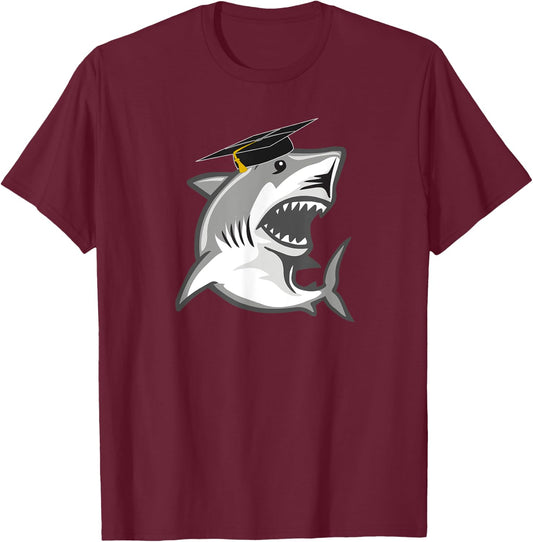 Great White Shark Graduation Cap Class of 2024 Shark Lover T-Shirt - T-Shirt | Maroon