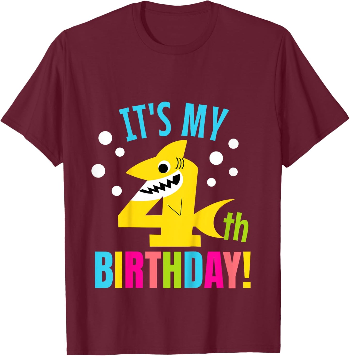 4 Year Old 4th Shark Party Birthday Baby Gift Girls And Boys T-Shirt - T-Shirt | Maroon