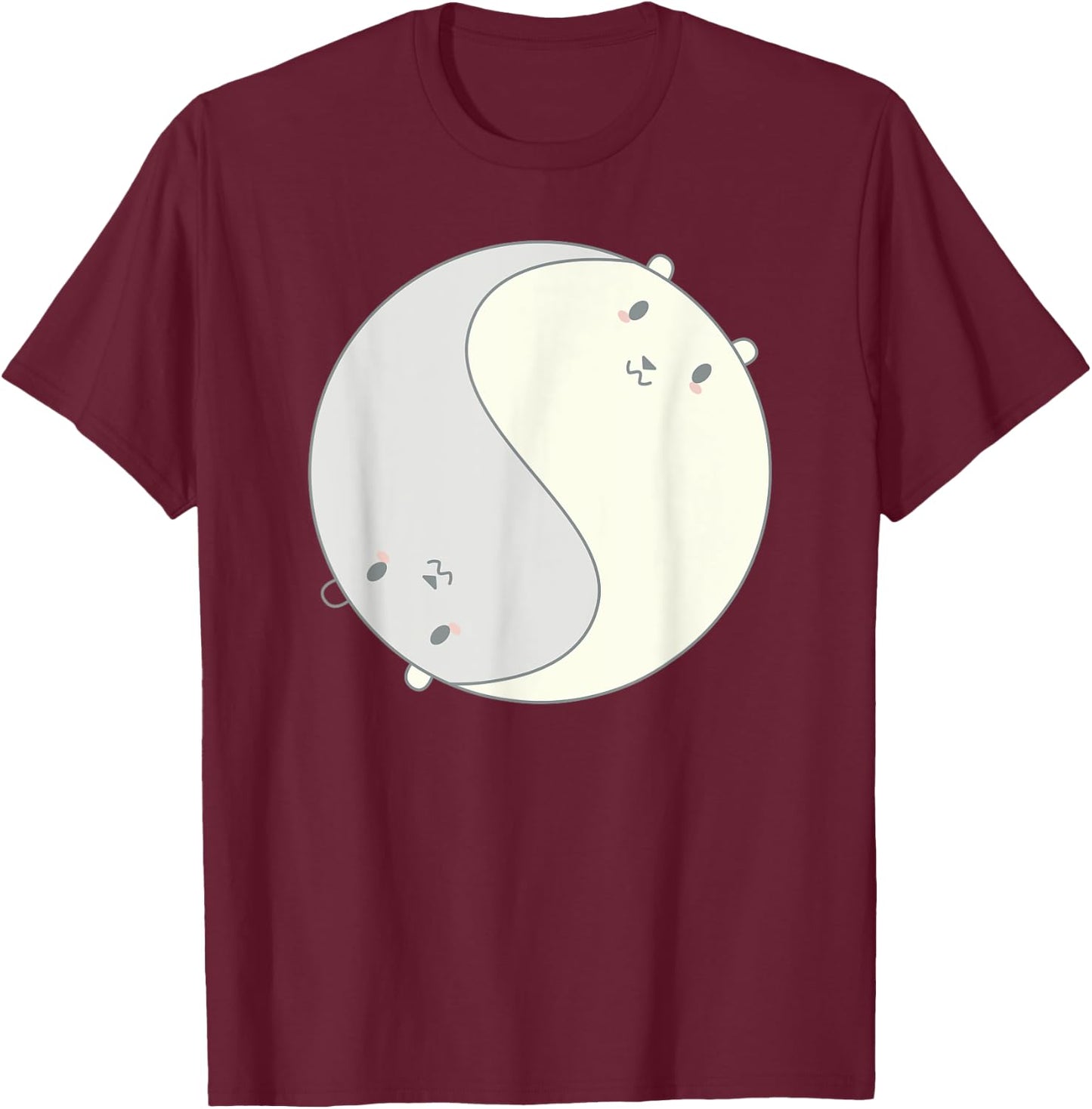 Cool Anime Polar Bears Chibi Kawai Manga Ying Yang Zen T-Shirt - T-Shirt | Maroon