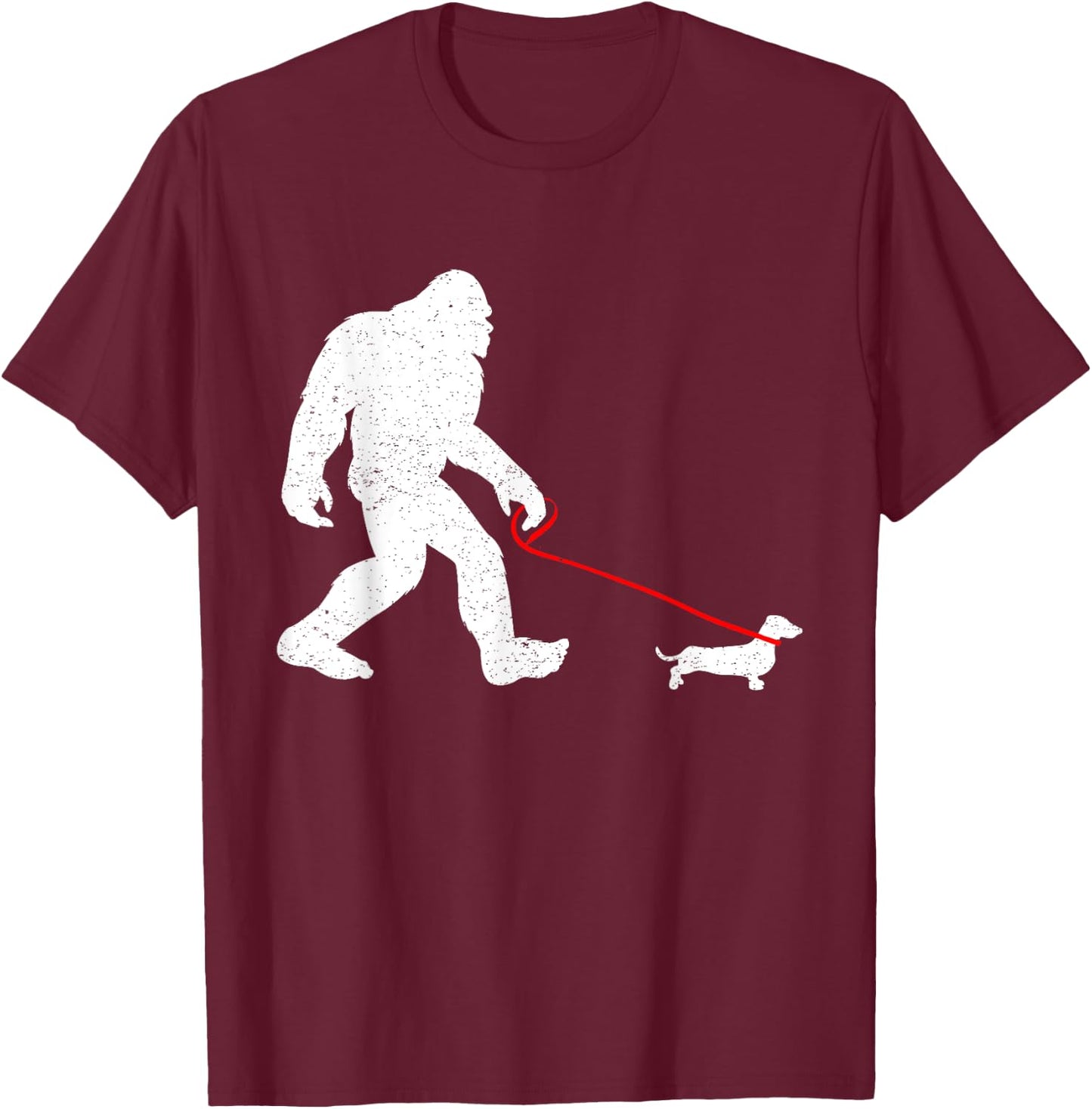 Bigfoot Walking Dachshund Weiner Dog Sasquatch Gifts Men Women Girls Kids T-Shirt - T-Shirt | Maroon