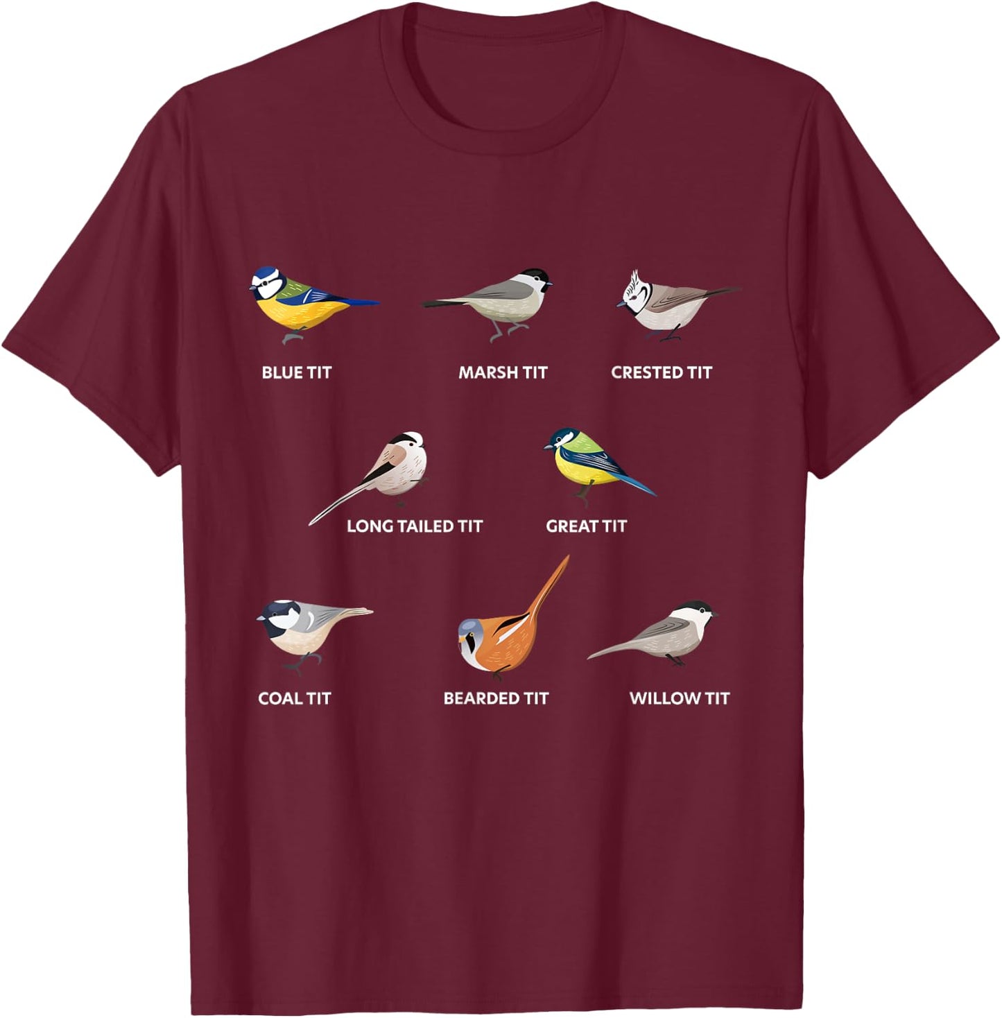 Collection of tit birds Blue tit, great tit & more (Gift) T-Shirt - T-Shirt | Maroon