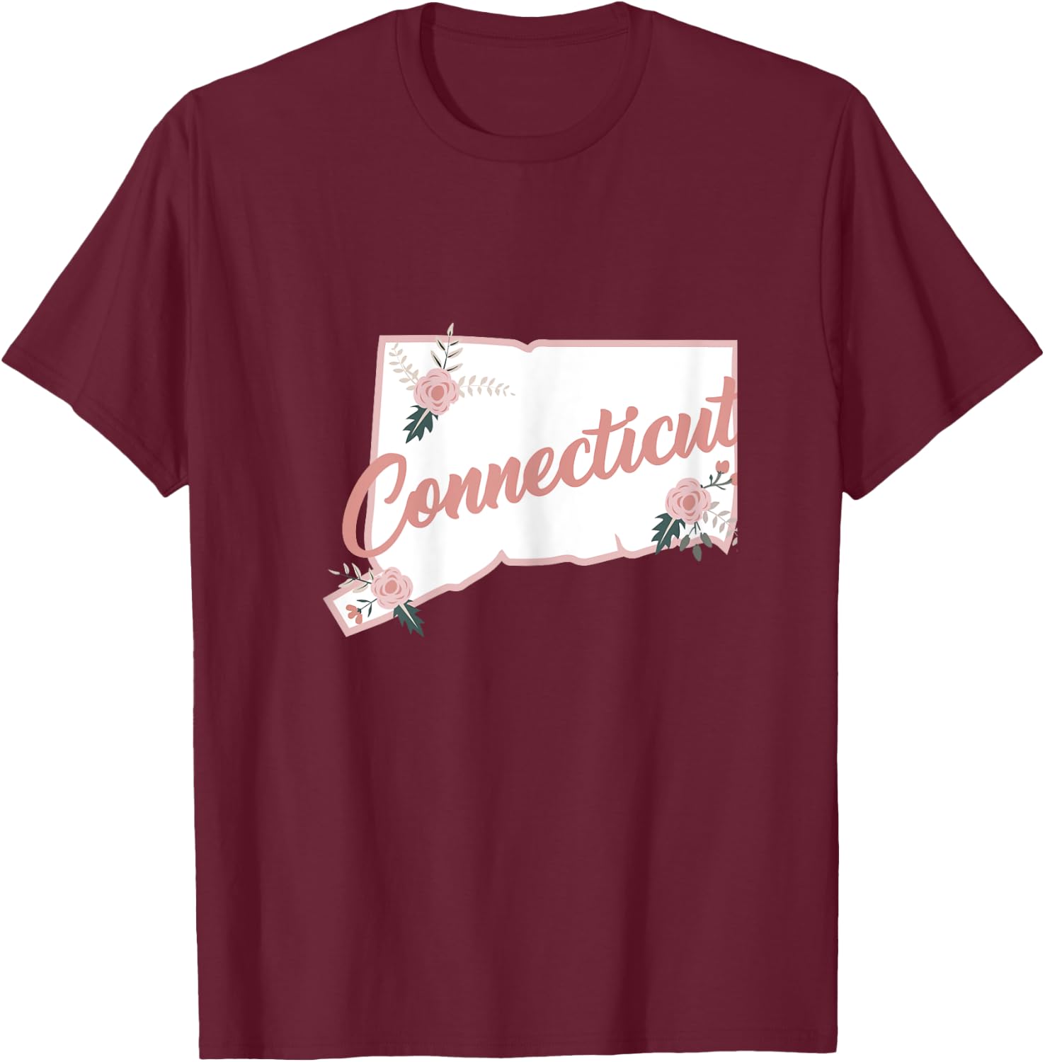 Cute Connecticut State Floral Rose T-Shirt - T-Shirt | Maroon