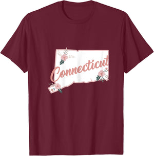 Cute Connecticut State Floral Rose T-Shirt - T-Shirt | Maroon