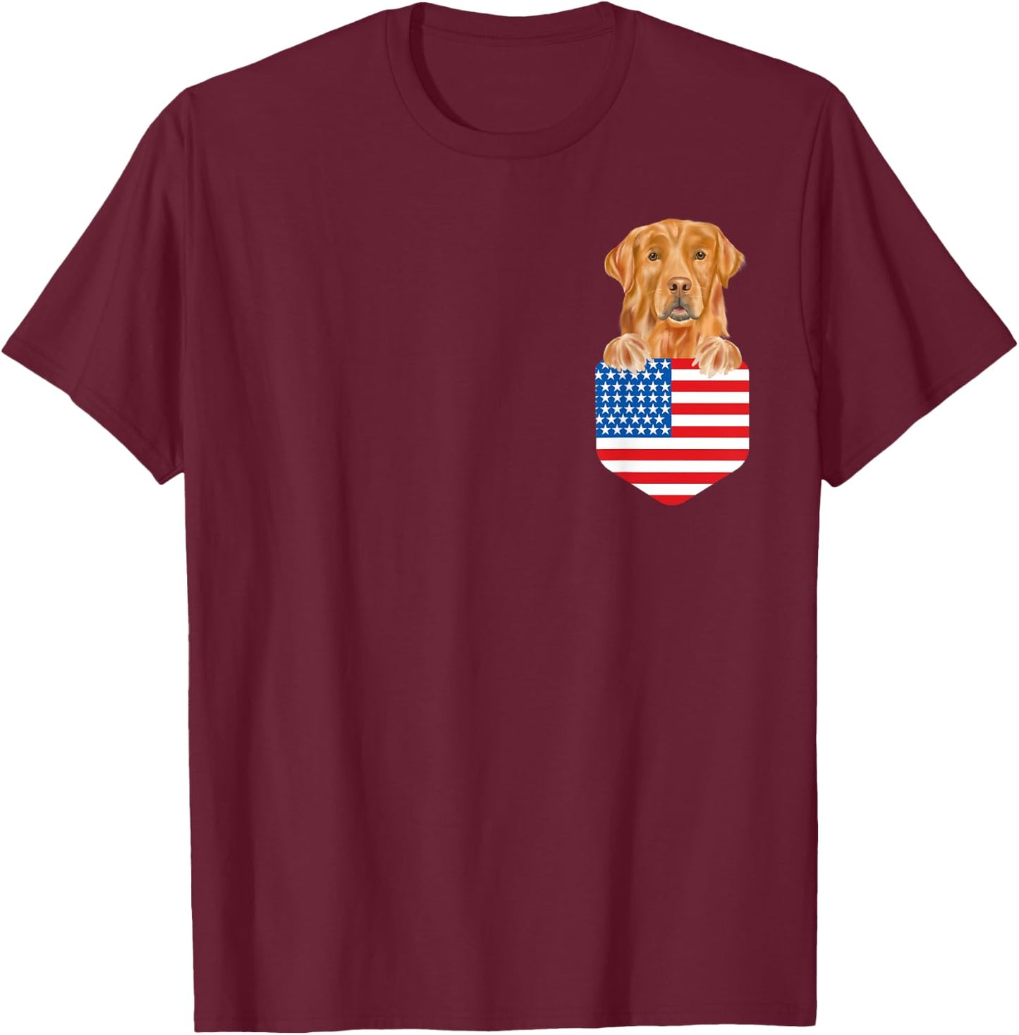 America Flag Golden Retriever Dog In Pocket T-Shirt - T-Shirt | Maroon