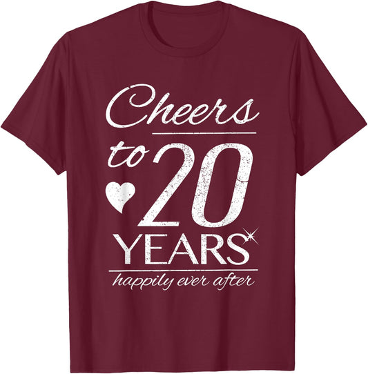 Cheers To 20 Years Married Couples 20th Wedding Anniversary T-Shirt - T-Shirt | Maroon