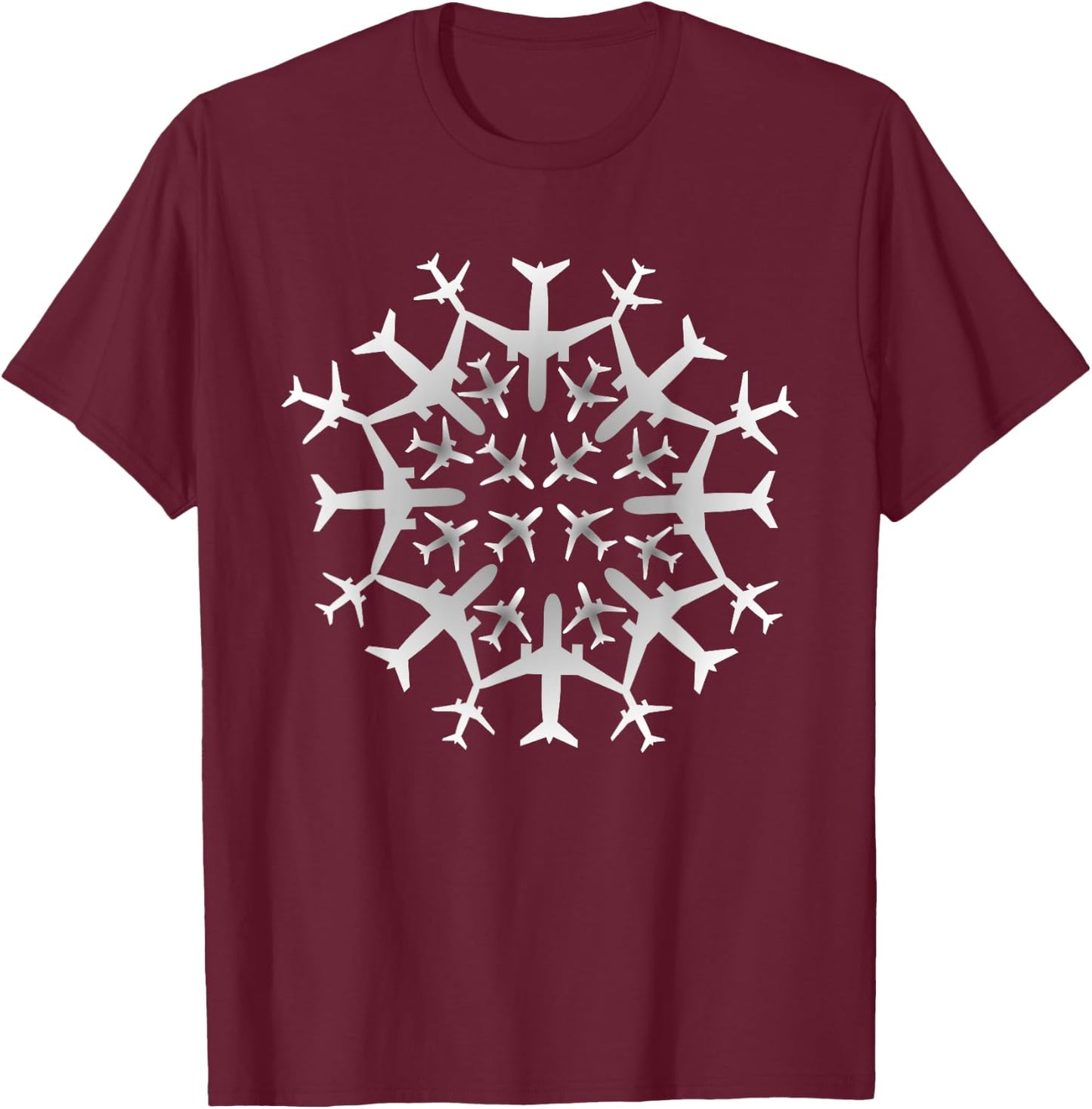 Pilot Gift Snowflake Airplanes Christmas Snow Aviation Plane T-Shirt - T-Shirt | Maroon