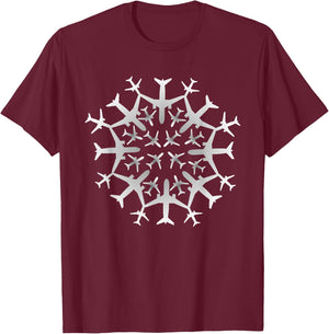 Pilot Gift Snowflake Airplanes Christmas Snow Aviation Plane T-Shirt - T-Shirt | Maroon