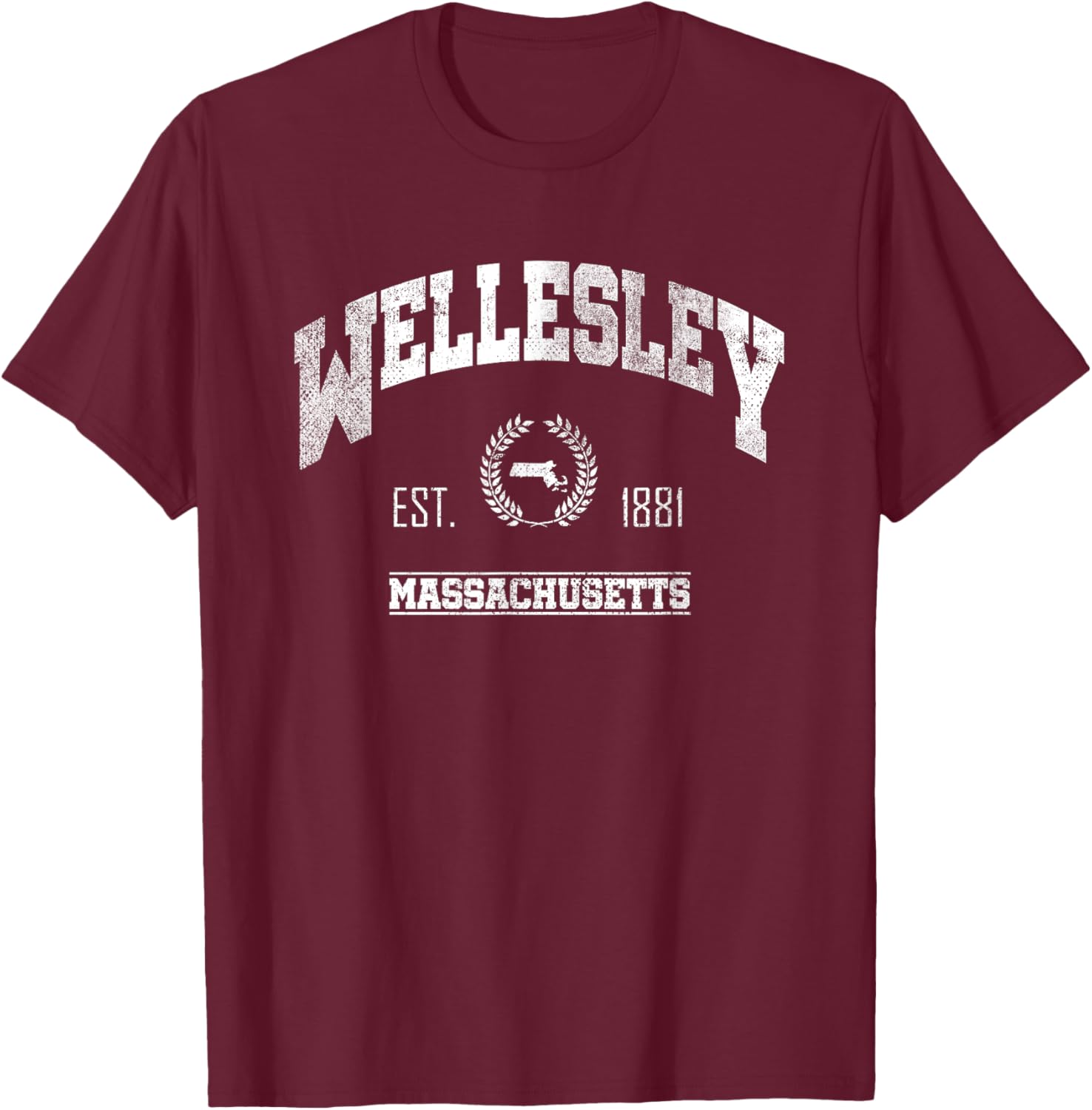 Wellesley MA | Massachusetts | Vintage Throwback T-Shirt - T-Shirt | Maroon