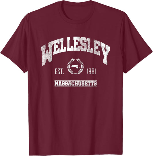 Wellesley MA | Massachusetts | Vintage Throwback T-Shirt - T-Shirt | Maroon