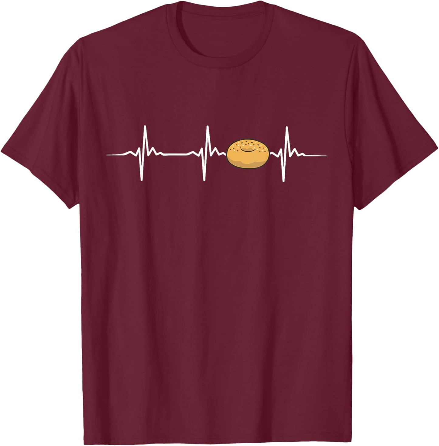 Bagel Heartbeat , Small, Black T-Shirt - T-Shirt | Maroon
