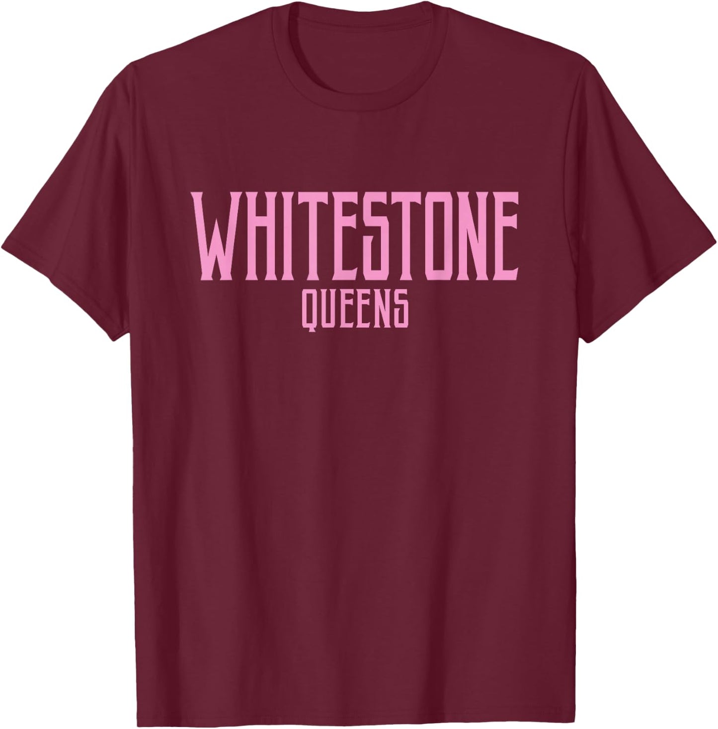 Whitestone Queens Text Pink Print T-Shirt - T-Shirt | Maroon