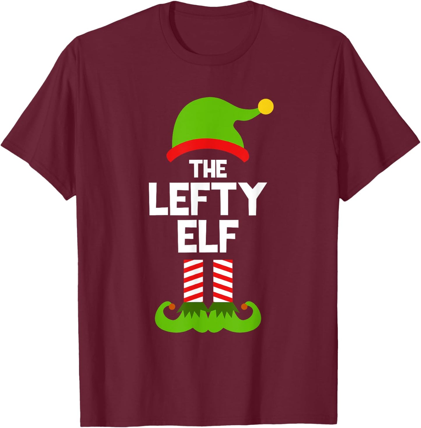 Funny The Lefty Elf Christmas Family Pajama Left-Handed T-Shirt - T-Shirt | Maroon
