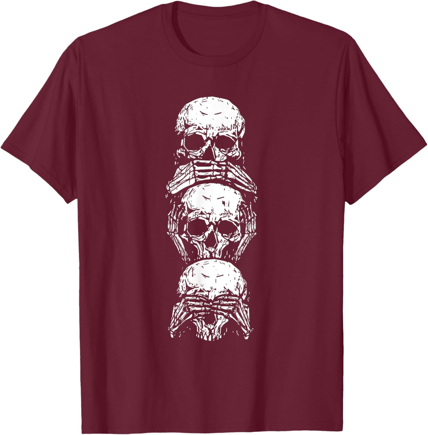 Hear See Speak No Evil Halloween Skull Skeleton Bones Gothic T-Shirt - T-Shirt | Maroon