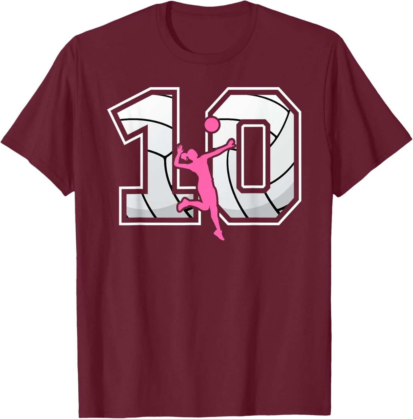 10th Birthday Volleyball Girl 10 Year Old Volleyball Player T-Shirt - T-Shirt | Maroon