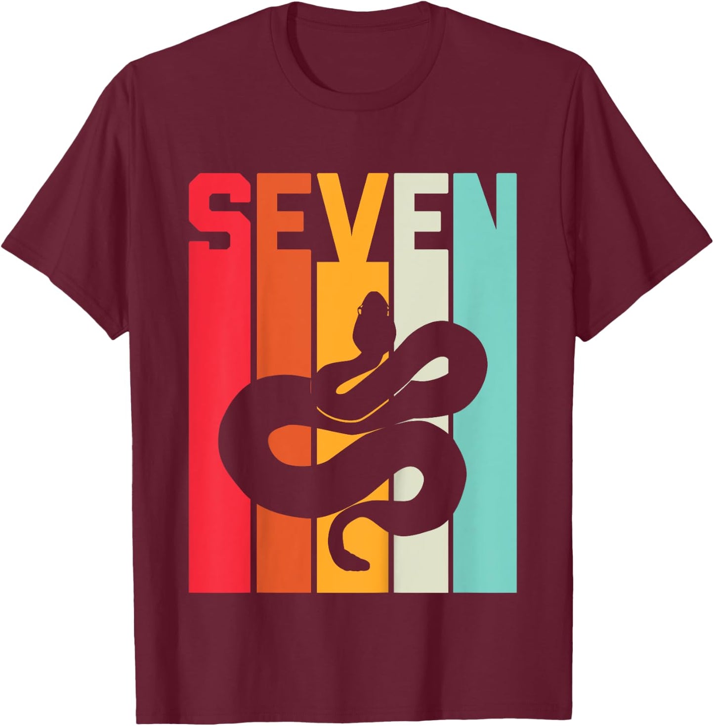 7th Birthday Vintage Snake Lover Pet Reptile 7 Years Old T-Shirt - T-Shirt | Maroon