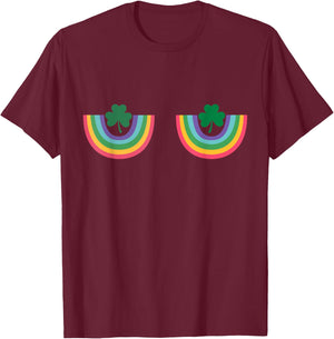 Irish Rainbow Shamrock Boobs St Patricks Saint Paddys Funny T-Shirt - T-Shirt | Maroon