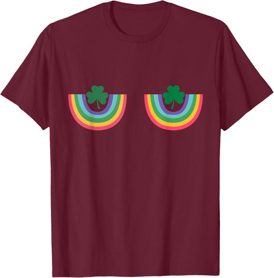 Irish Rainbow Shamrock Boobs St Patricks Saint Paddys Funny T-Shirt - T-Shirt | Maroon