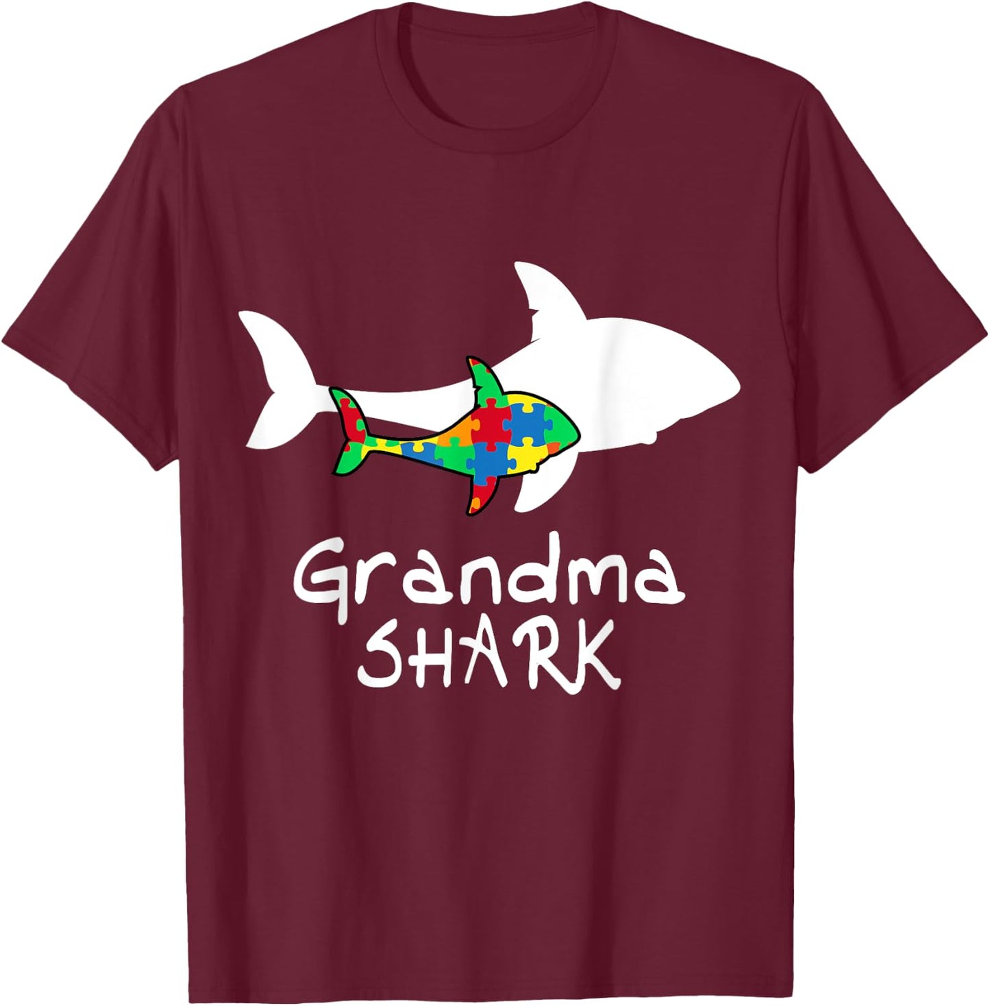 Grandma Shark Puzzle Piece Cool Autism Awareness Gift T-Shirt - T-Shirt | Maroon