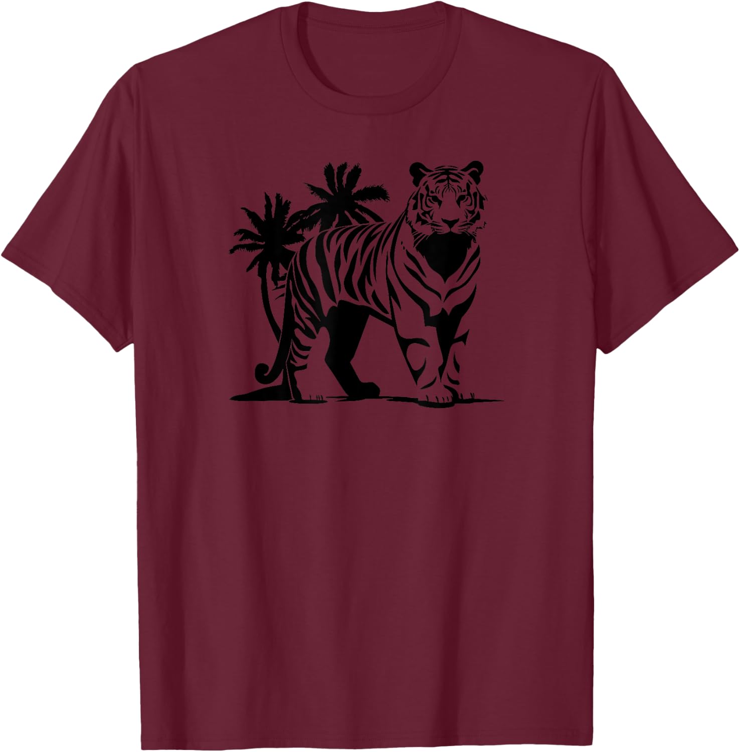 Tiger Wildlife Print T-Shirt - T-Shirt | Maroon