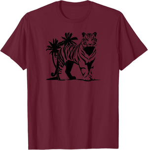 Tiger Wildlife Print T-Shirt - T-Shirt | Maroon