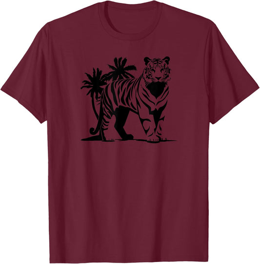 Tiger Wildlife Print T-Shirt - T-Shirt | Maroon