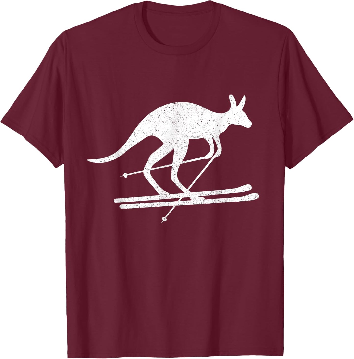 Kangaroo Skiing Fun Winter Sports Australia Travel Gift T-Shirt - T-Shirt | Maroon