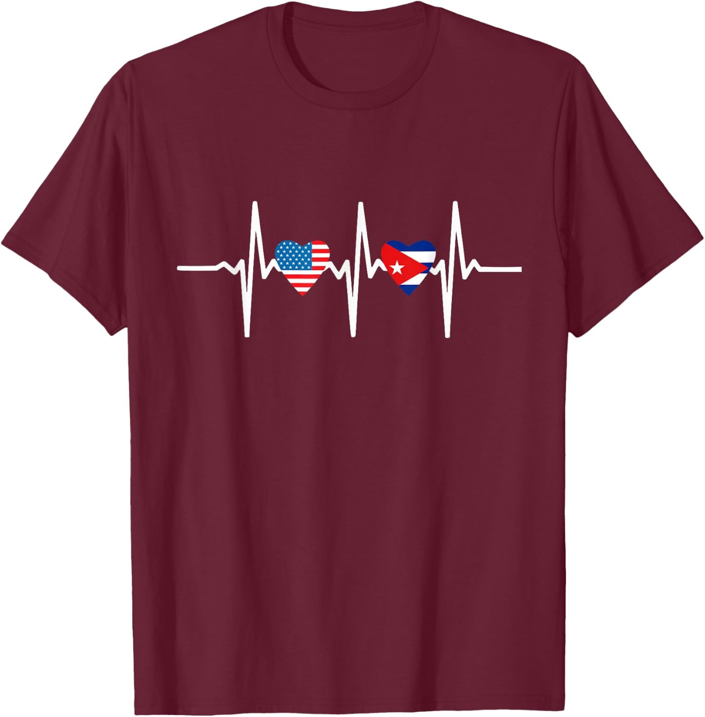 Half Cuban And American America Cuba Usa Flag Heart Love T-Shirt - T-Shirt | Maroon