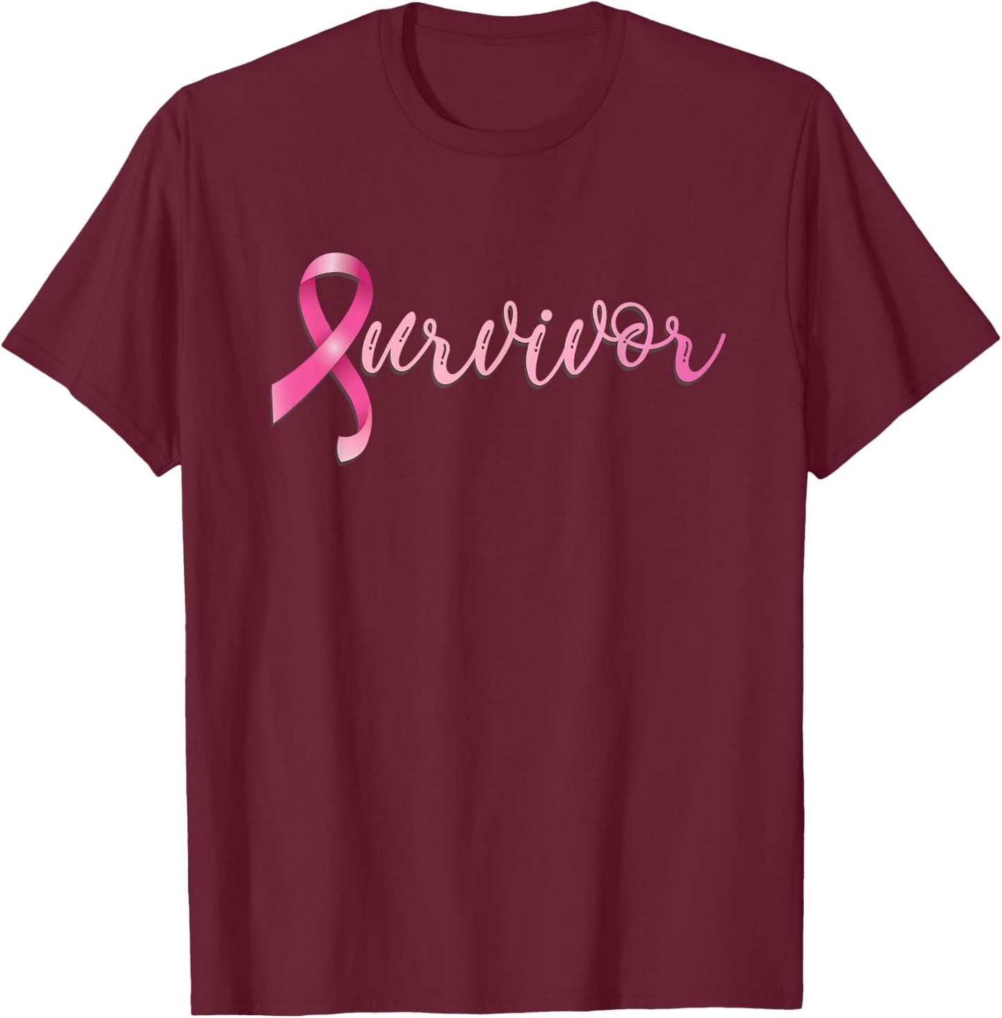Breast Cancer Survivor Pink Ribbon Recovery T-Shirt - T-Shirt | Maroon
