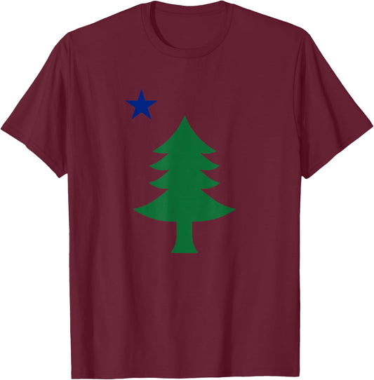 Maine Pine Tree State Flag Vintage USA America Souvenir T-Shirt - T-Shirt | Maroon