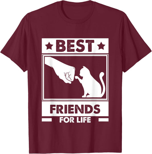 Cats Best Friends For Life Cat Best Friend Cat Women Girls Kids T-Shirt - T-Shirt | Maroon