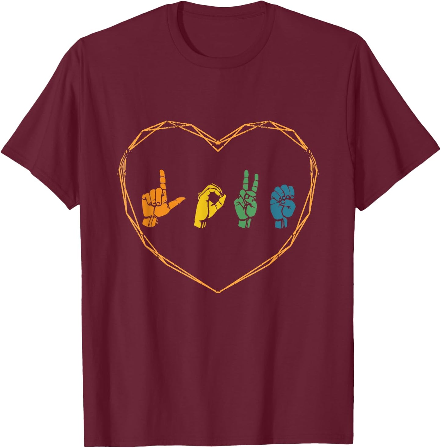 ASL Love American Sign Language Gifts Deaf Mute Finger Sign T-Shirt - T-Shirt | Maroon