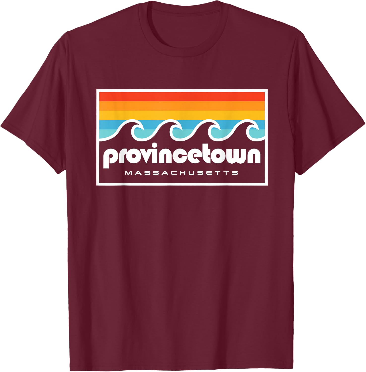 Provincetown MA Retro Vintage Style Ocean Sunset Cape Cod T-Shirt - T-Shirt | Maroon