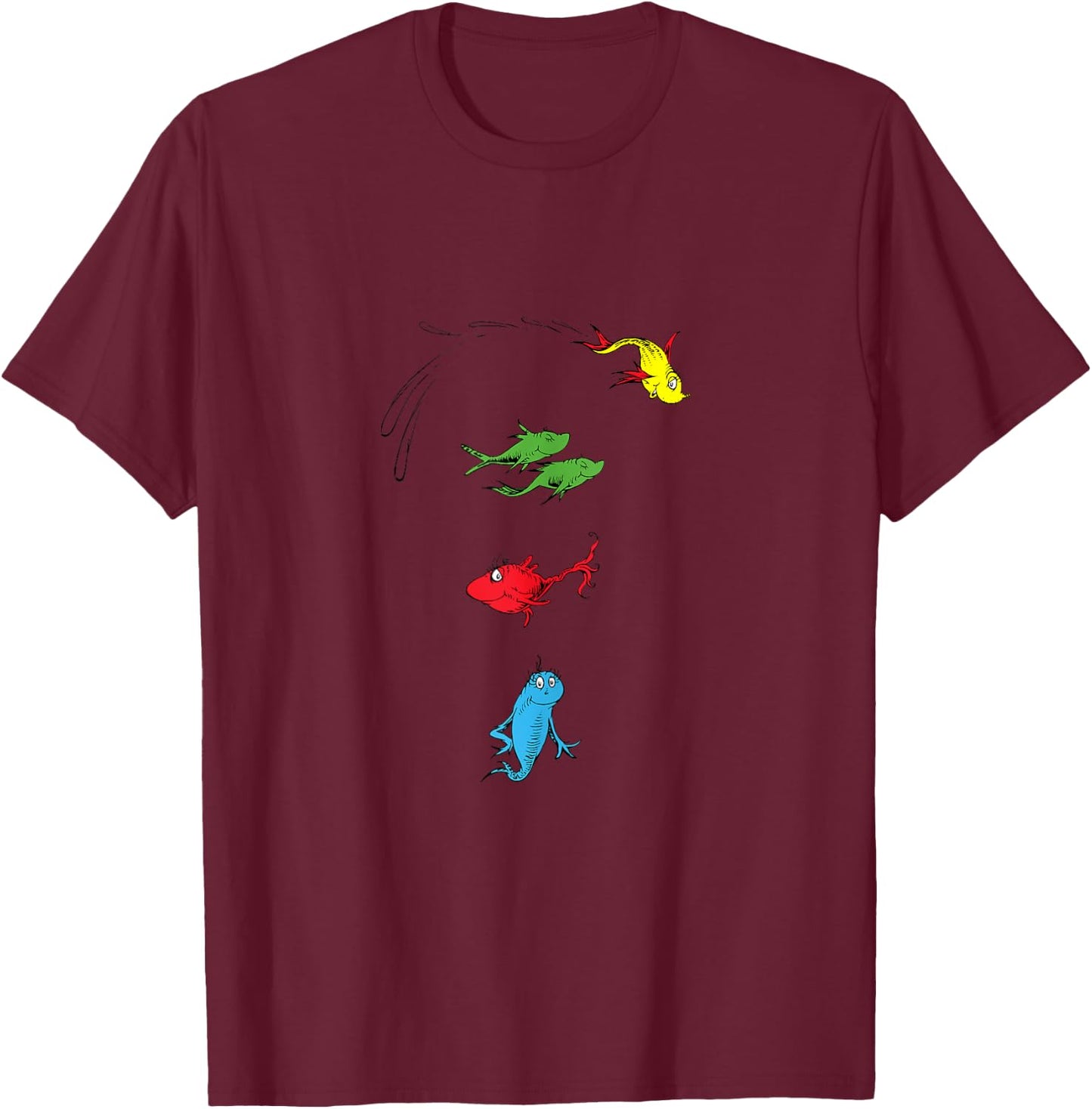 Dr. Seuss One Fish Two Fish Red Fish Blue Fish T-Shirt - T-Shirt | Maroon