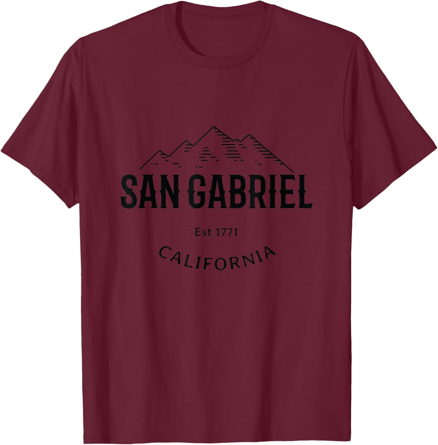 Retro Cool San Gabriel California Mountains Novelty Art T-Shirt - T-Shirt | Maroon