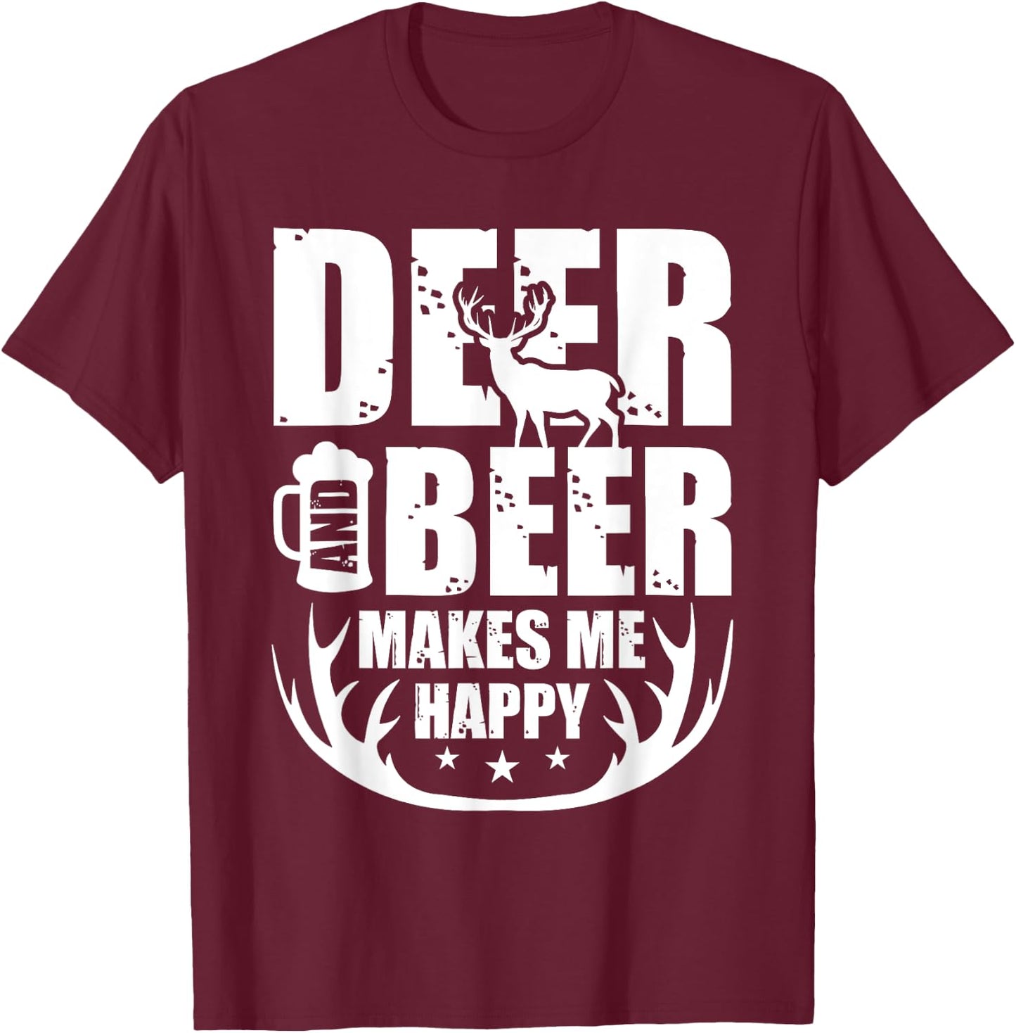 Deer And Beer Makes Me Happy Hunting Gifts Funny Hunting T-Shirt - T-Shirt | Maroon