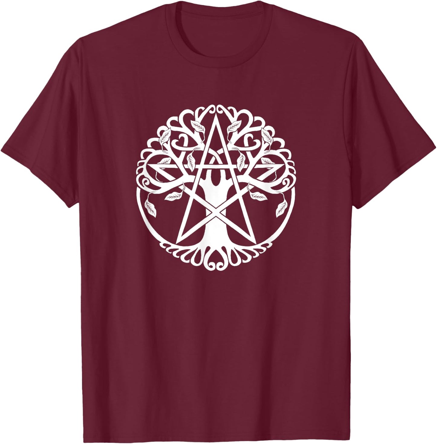 Wiccan Nature Witch Tree Pentacle T-Shirt - T-Shirt | Maroon