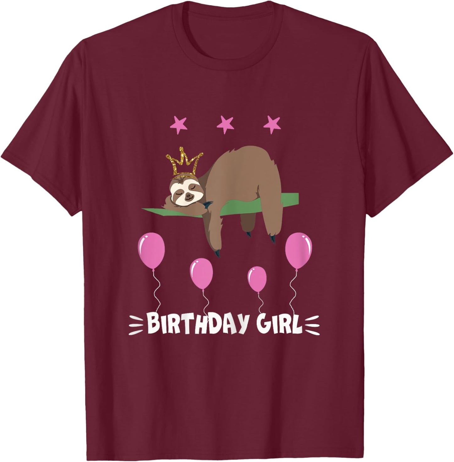 Cute cute sloth balloons girl birthday party animal T-Shirt - T-Shirt | Maroon