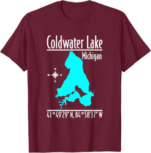 Modern Coldwater Lake - Michigan T-Shirt - T-Shirt | Maroon