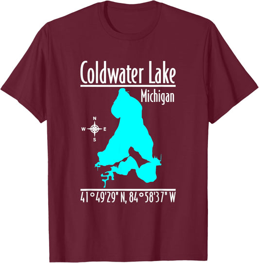Modern Coldwater Lake - Michigan T-Shirt - T-Shirt | Maroon