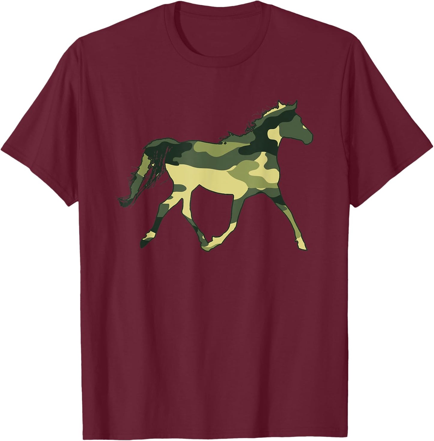 Military Horse Camo Men Print US Hare Mare Pony Veteran Gift T-Shirt - T-Shirt | Maroon